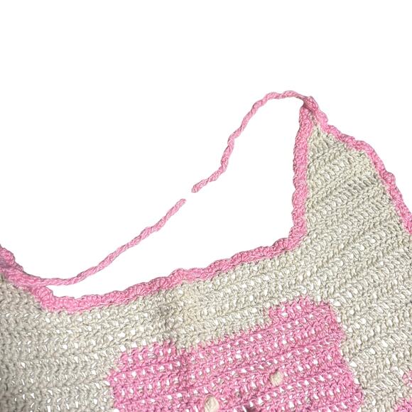 Handmade Crochet Pink Ribbon Awareness Baby Bib Hope Breast Cancer - Picture 3 of 5